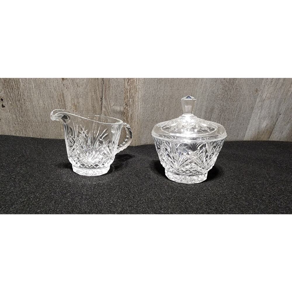 Vtg Cristal D'Arques Genuine Cut d Crystal Star Pattern Sugar and Creamer Set